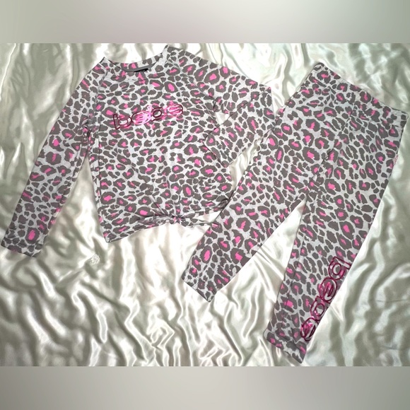 Bebe Girls Pink/Grey Leopard Lounge Set-NWOT - Picture 2 of 8
